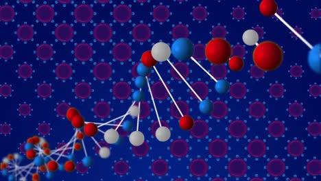 Animation-of-dna-over-red-cells-on-blue-background