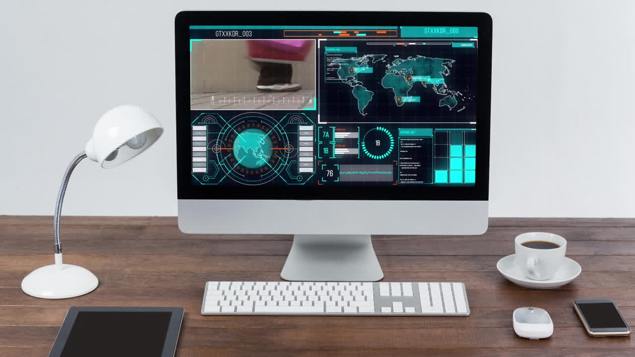 animación del procesamiento de datos en la pantalla de la computadora.