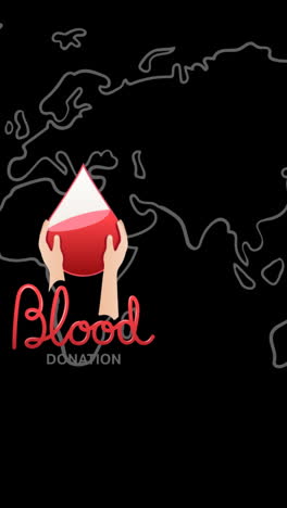 animación del icono de la donación de sangre y texto sobre el mapa del mundo