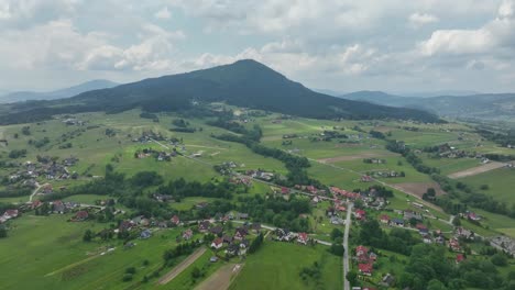 aerial panorama of kasina wielka village in beskid wyspowy mountains in southern poland