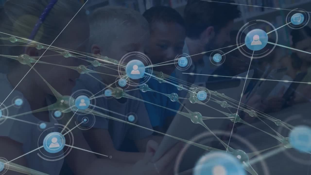 animación de la red de conexiones entre diversos escolares en el aula