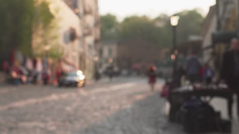old ascending street with paving stone. background for green screen or titles