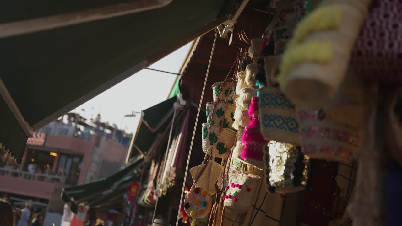 Local morocco baskets in marakkesh old market store