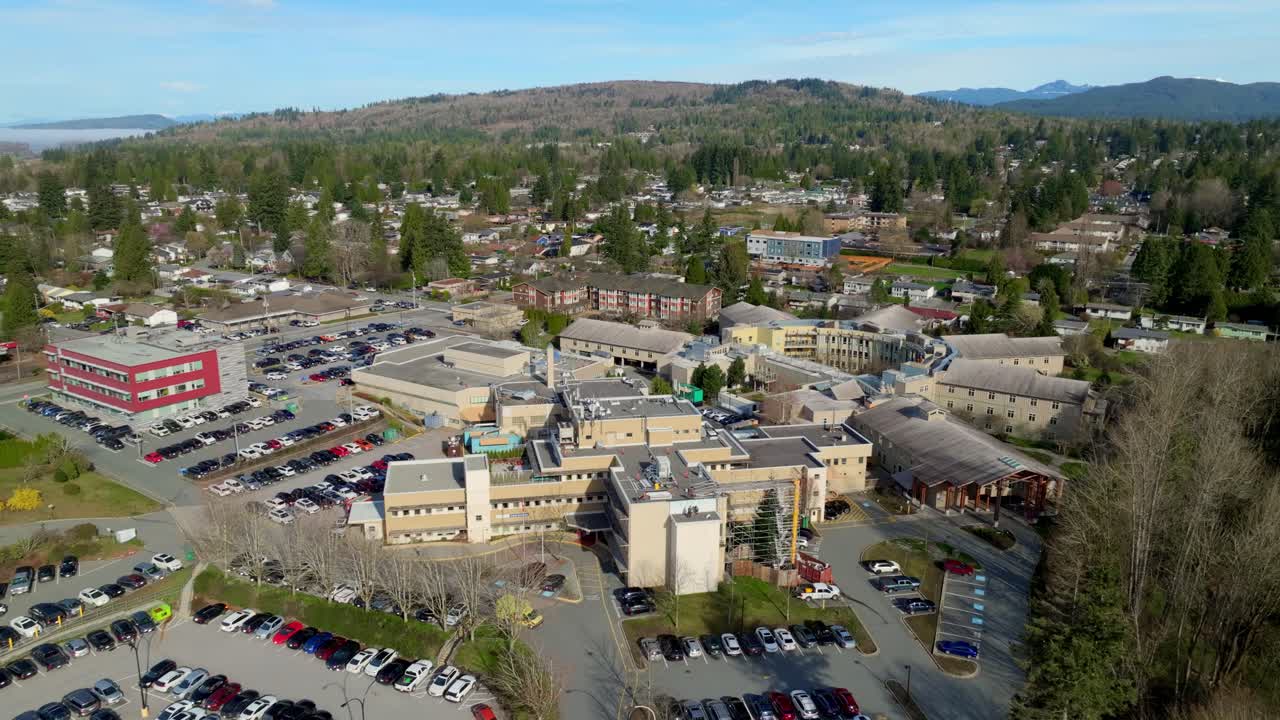 Fly Over The Mission Memorial Hospital Building Complex In Mission, British Columbia, Canada. Aerial Drone Shot
