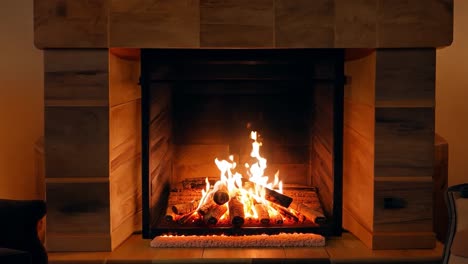 a cozy fireplace with a roaring fire.