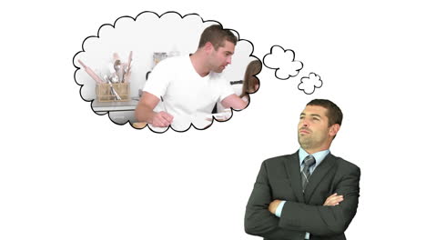 businessman thinking about having breakfast