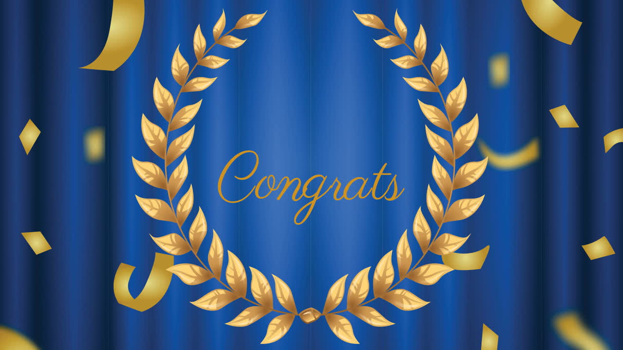 Animation of congrats text and confetti falling on purple background