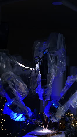 modern robot drawing new year letter. mechanical hand writing with pen. vertical video