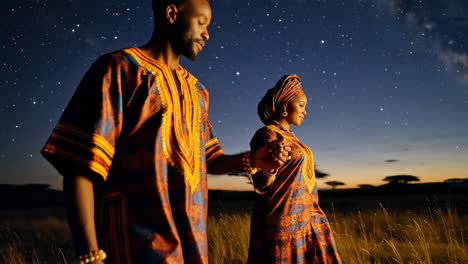 couple in traditional african clothing under the stars