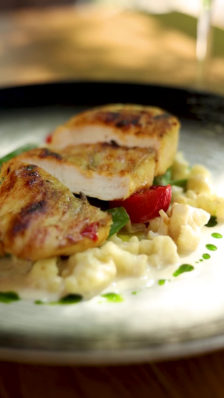 pollo a la parrilla con coliflor y verduras