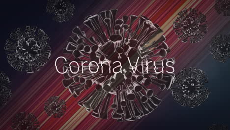 animation of word corona virus over macro covid19 19 cells on colorful background