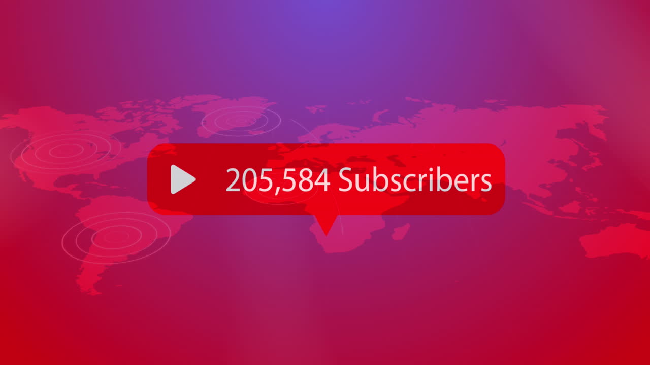 animación del icono de las redes sociales y el texto sobre el mapa del mundo