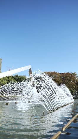 jets of water gushing from fountain in shirakawa park, nagoya. vertical video