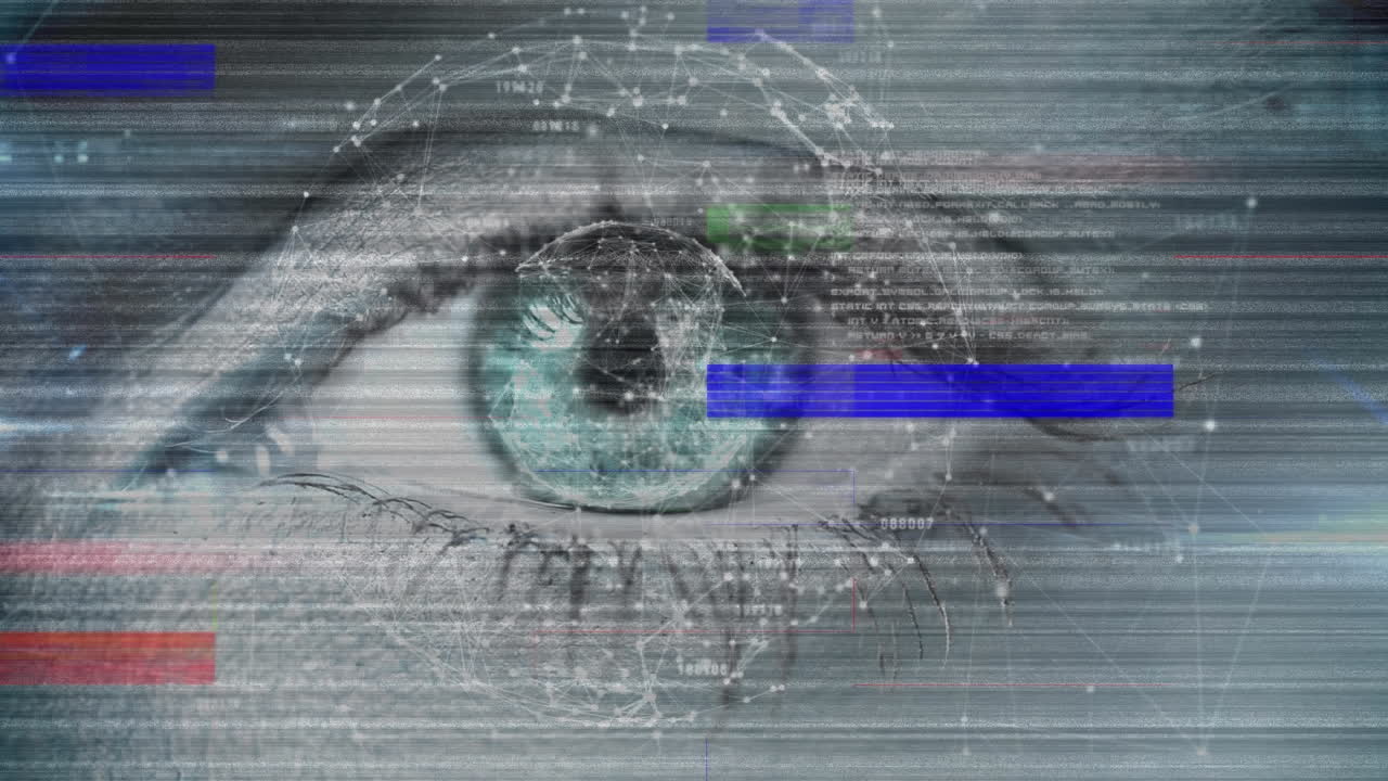 animación de la red de conexiones sobre el ojo de la mujer