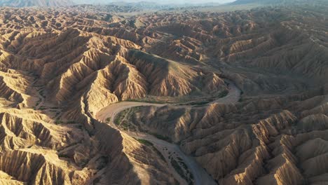 aerial kyrgyzstan at sunset in ak sai canyons the valley of forgotten rivers