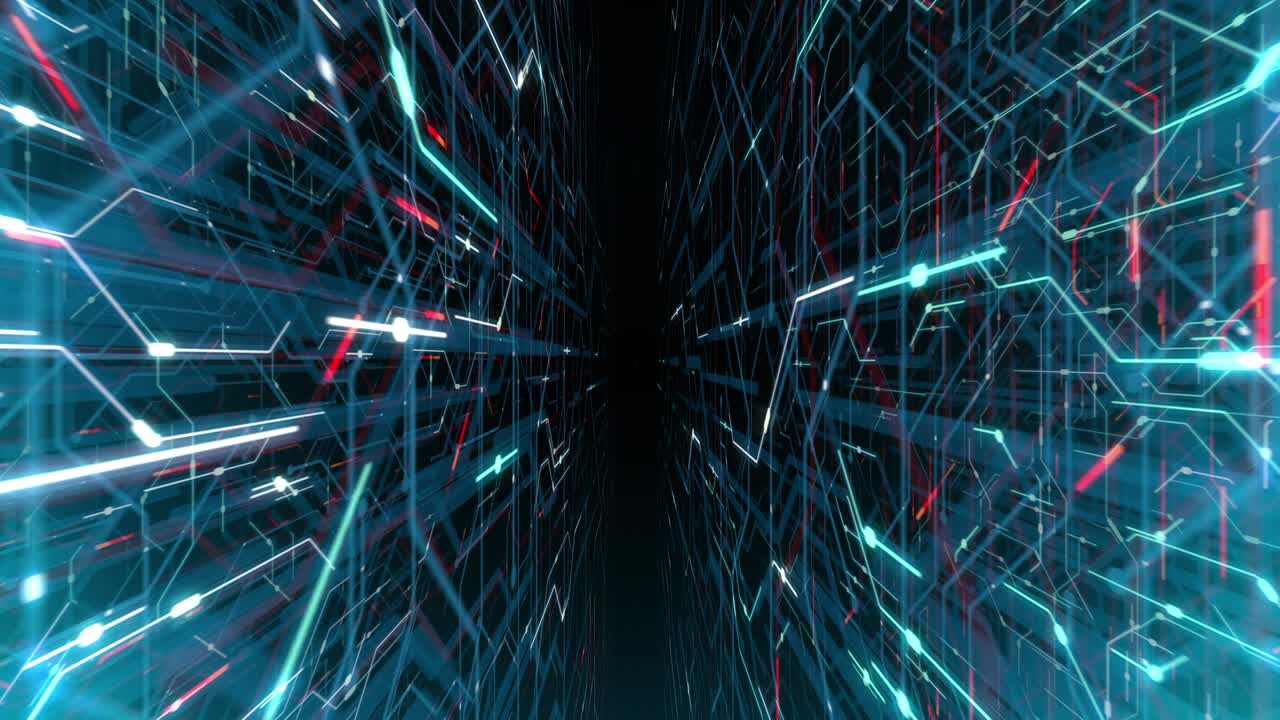 4K seamless loop abstract futuristic electronic circuit board.