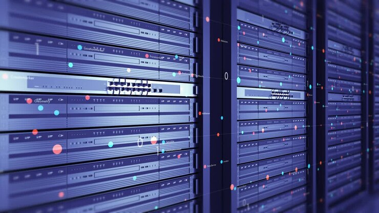 Close Up Modern Server In a Data Center. Futuristic Seamless Loop.