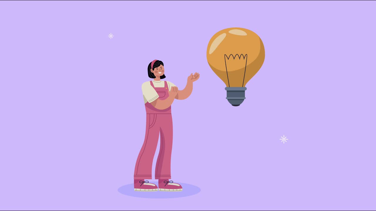 mujer joven con animación de bombilla