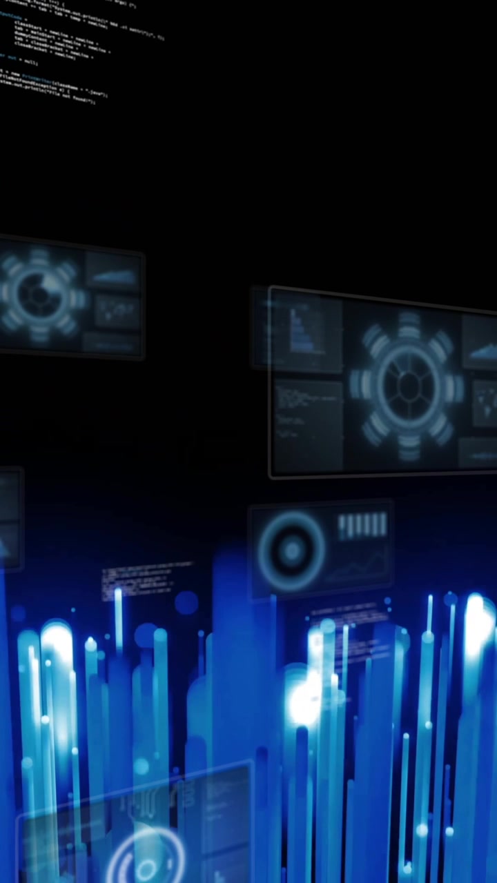 Animation of futuristic digital interface with glowing blue data bars in school