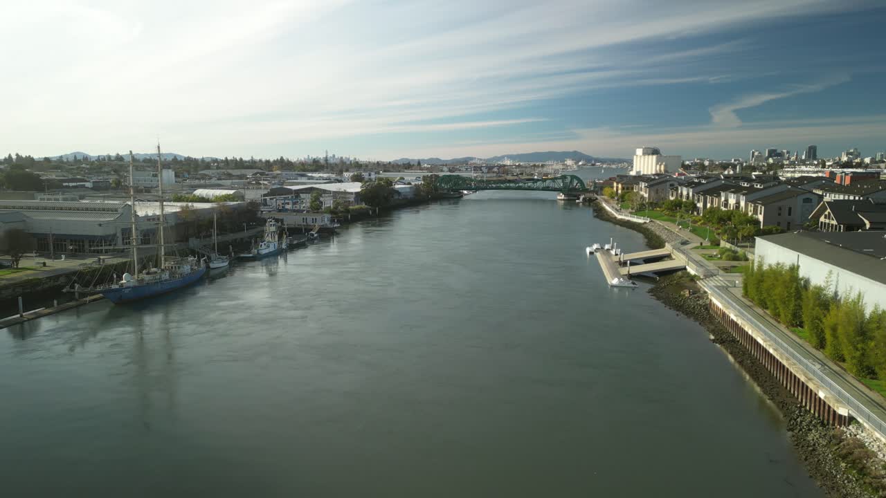 From above, the Park Street Bridge stands as a landmark over the Tidal Canal, with reflections dancing on the water below.