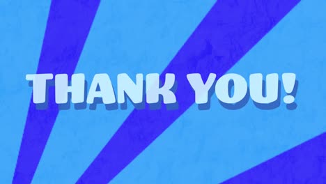 animation of thank you text banner against spinning radial rays on blue background