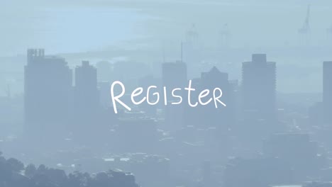 Animation-of-register-text-over-cityscape