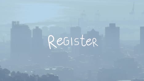 animation of register text over cityscape