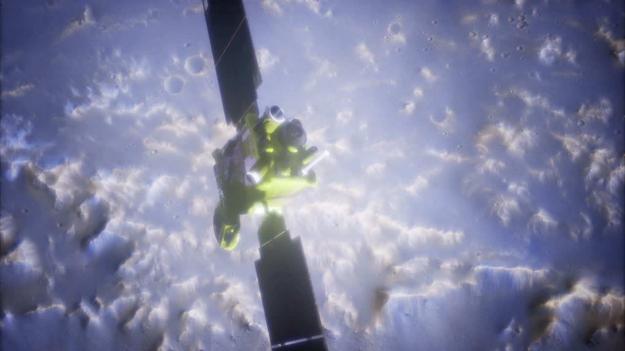 Global servyor in orbit capturing detailed images of planetary surface