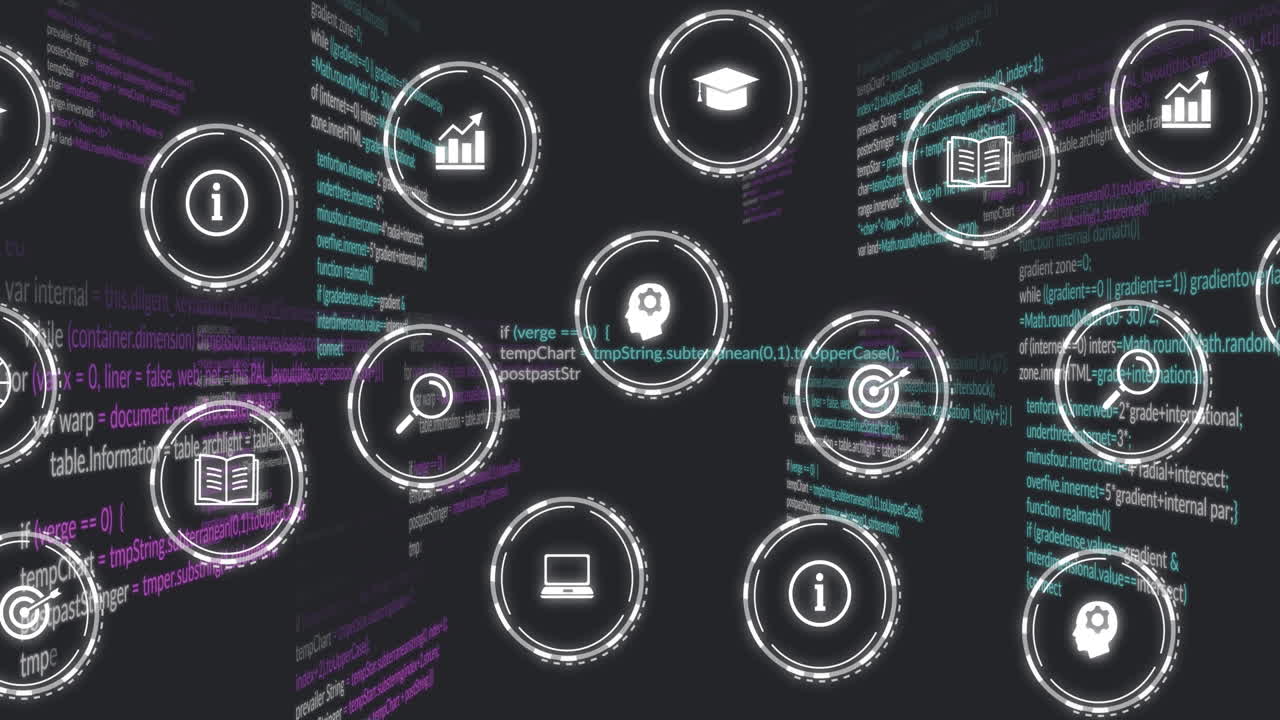 Animation of business icons over data processing