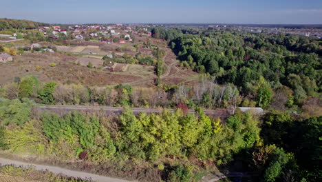 aerial view above road in forest