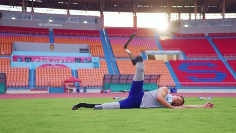 paralympic athlete recovering at stadium