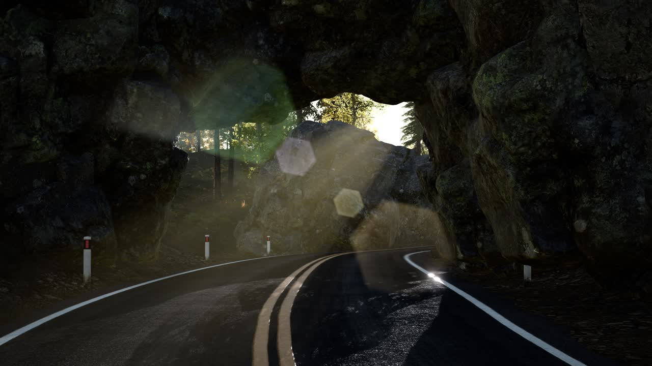 산 속 의 바위 로운 도로