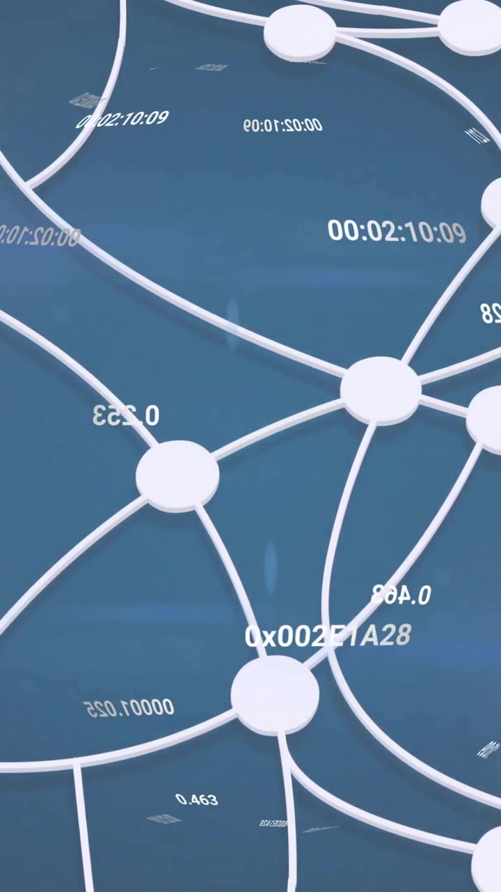 Animazione di rete di connessioni ed elaborazione dati su sfondo blu