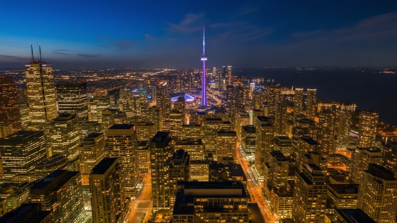 Toronto City Skyline and CN Tower at Night