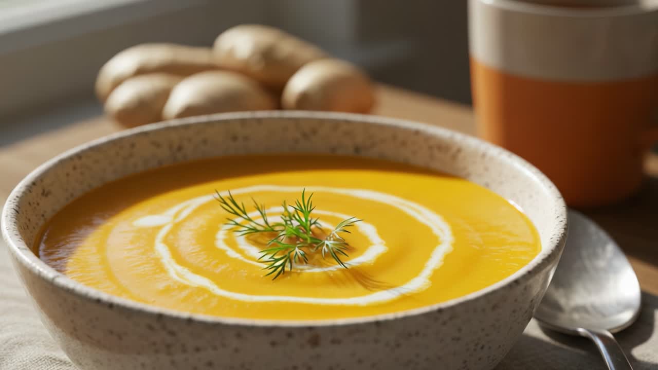 Creamy Orange Soup with Dill Garnish and Ginger
