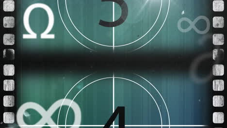 film countdown animation with number five over vintage movie reel background