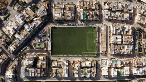 Topdown-View-Of-Dingli-Swallows-Football-Ground-Soccer-Field-In-Dingli,-Malta