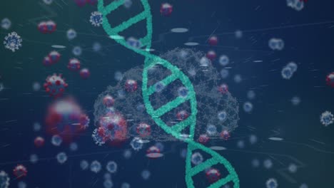 animación de adn con nube contra el coronavirus en la interfaz digital