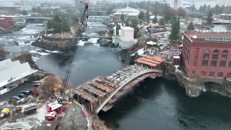 aerial of the post street bridge while under construction in spokane, washington