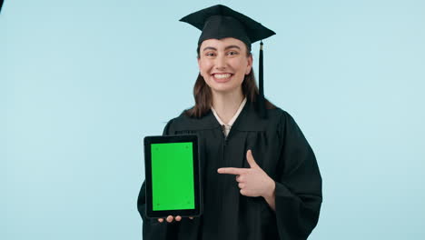 Pointing,-graduation-and-a-woman-with-a-green