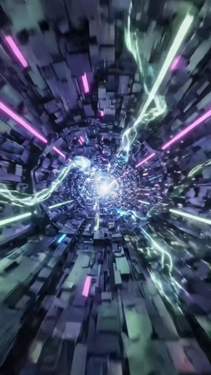 Exploring a Hypnotic Journey Through a Futuristic Neon Tunnel Filled with Luminous Particles and Vibrant Colors Emphasizing Depth and Motion.