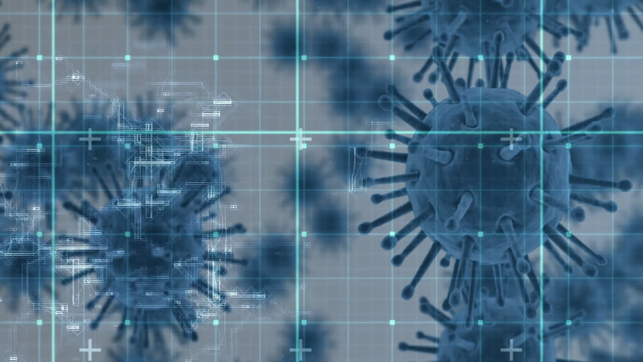 Animation of lines over virus cells on white background