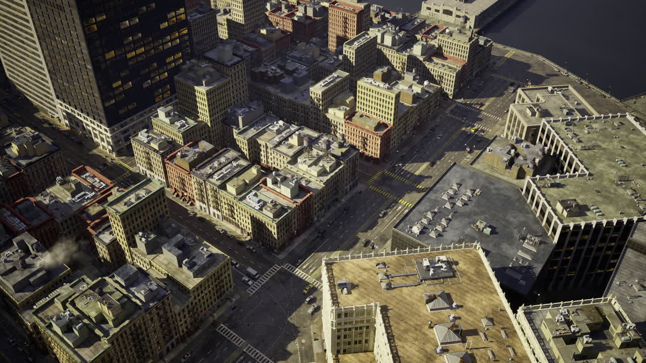 Urban landscape showcasing city blocks and architecture in daylight