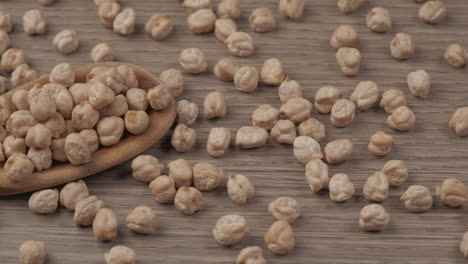 legumbres de garbanzos, cuchara de madera, ingrediente de fuente de proteína vegetariana vegana, garbanzo de dieta saludable mediterránea