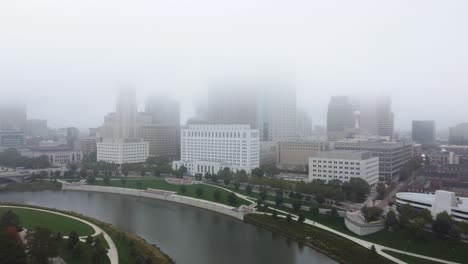 columbus ohio downtown skyline on a foggy morning