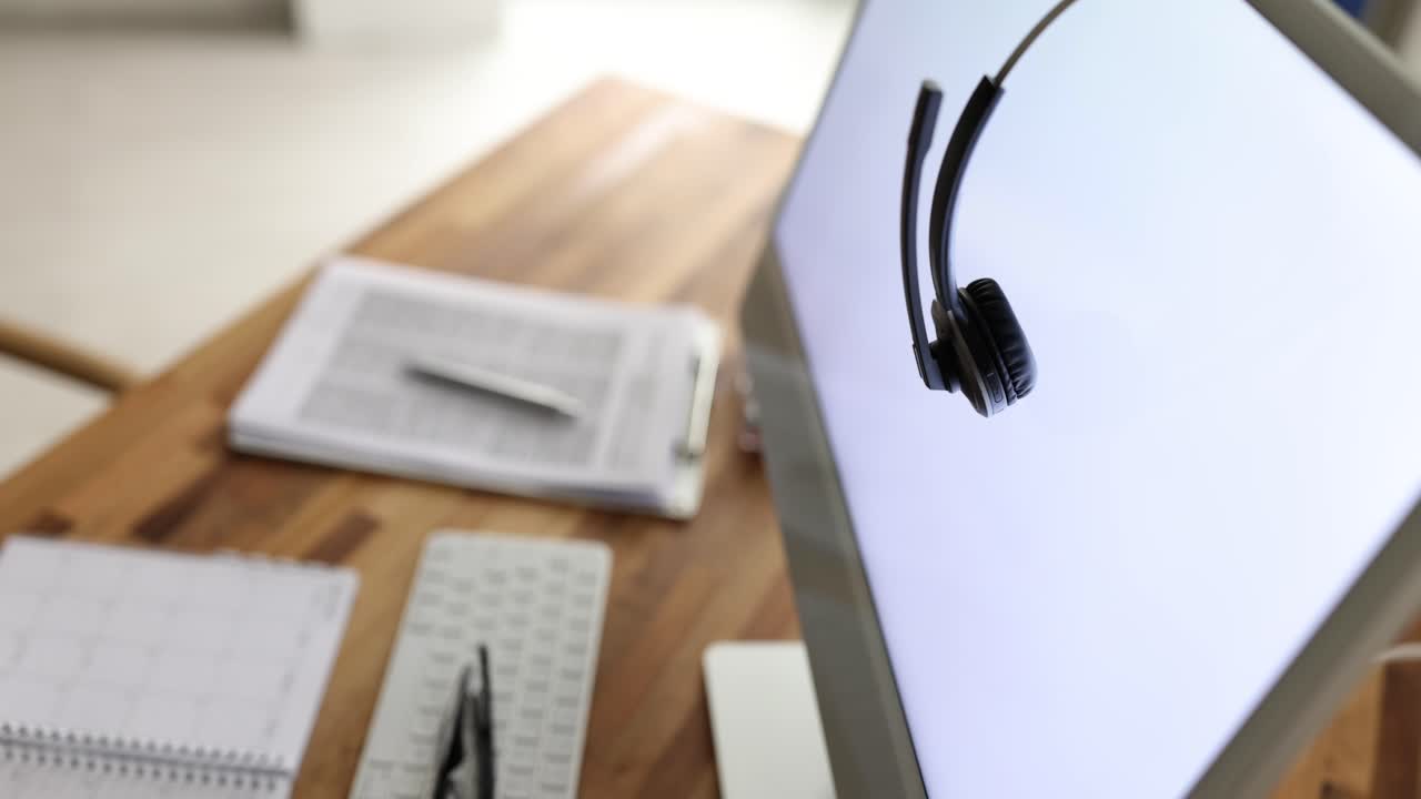 Headset on Computer Monitor in an Office Setting
