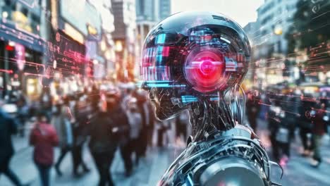 futuristic ai robot in urban setting