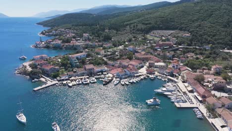 aerial view of a picturesque seaside town with marina