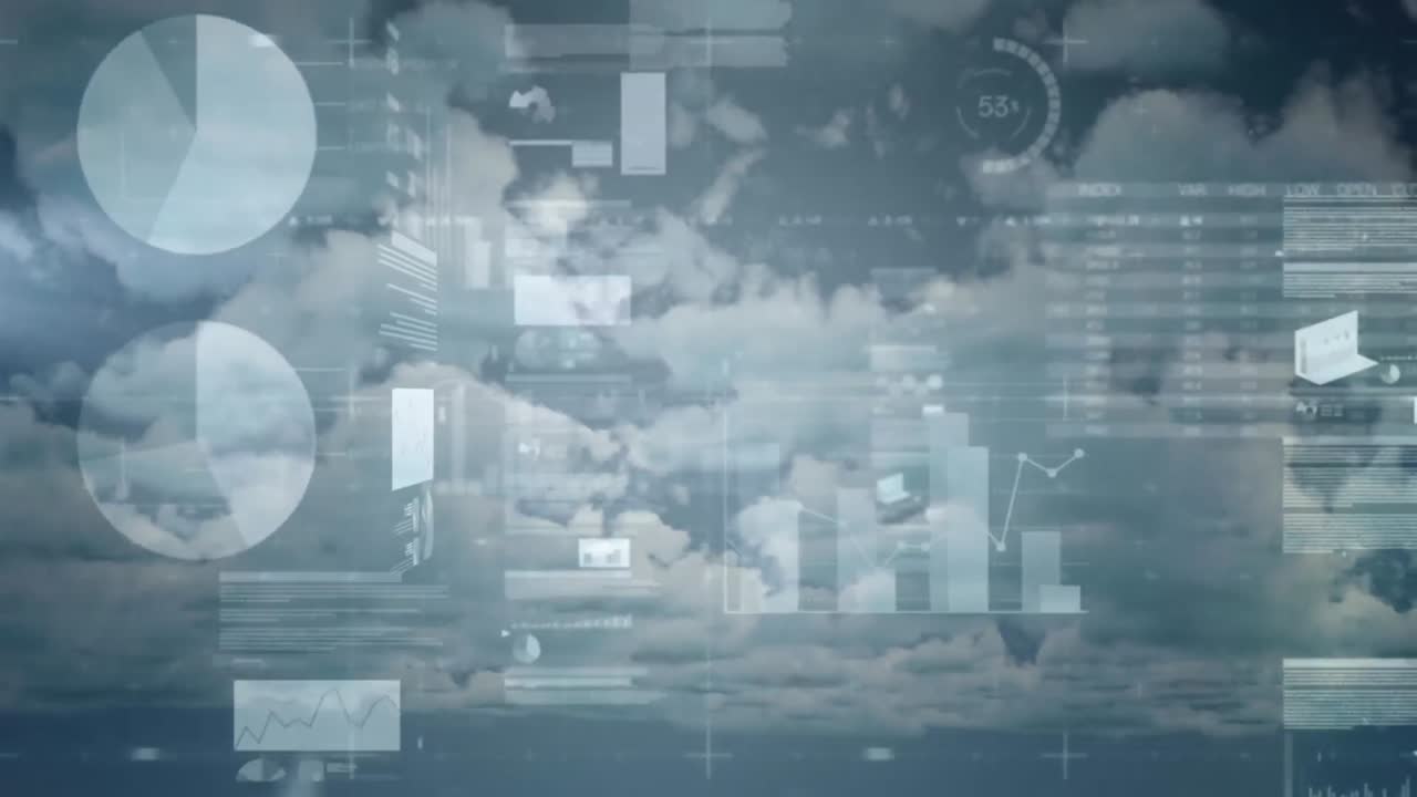animación del procesamiento de estadísticas sobre nubes y cielo
