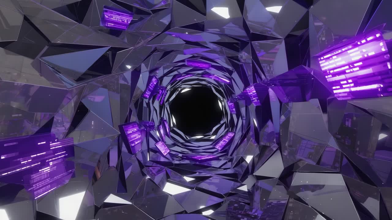 Abstract Futuristic Purple and Black Geometric Tunnel